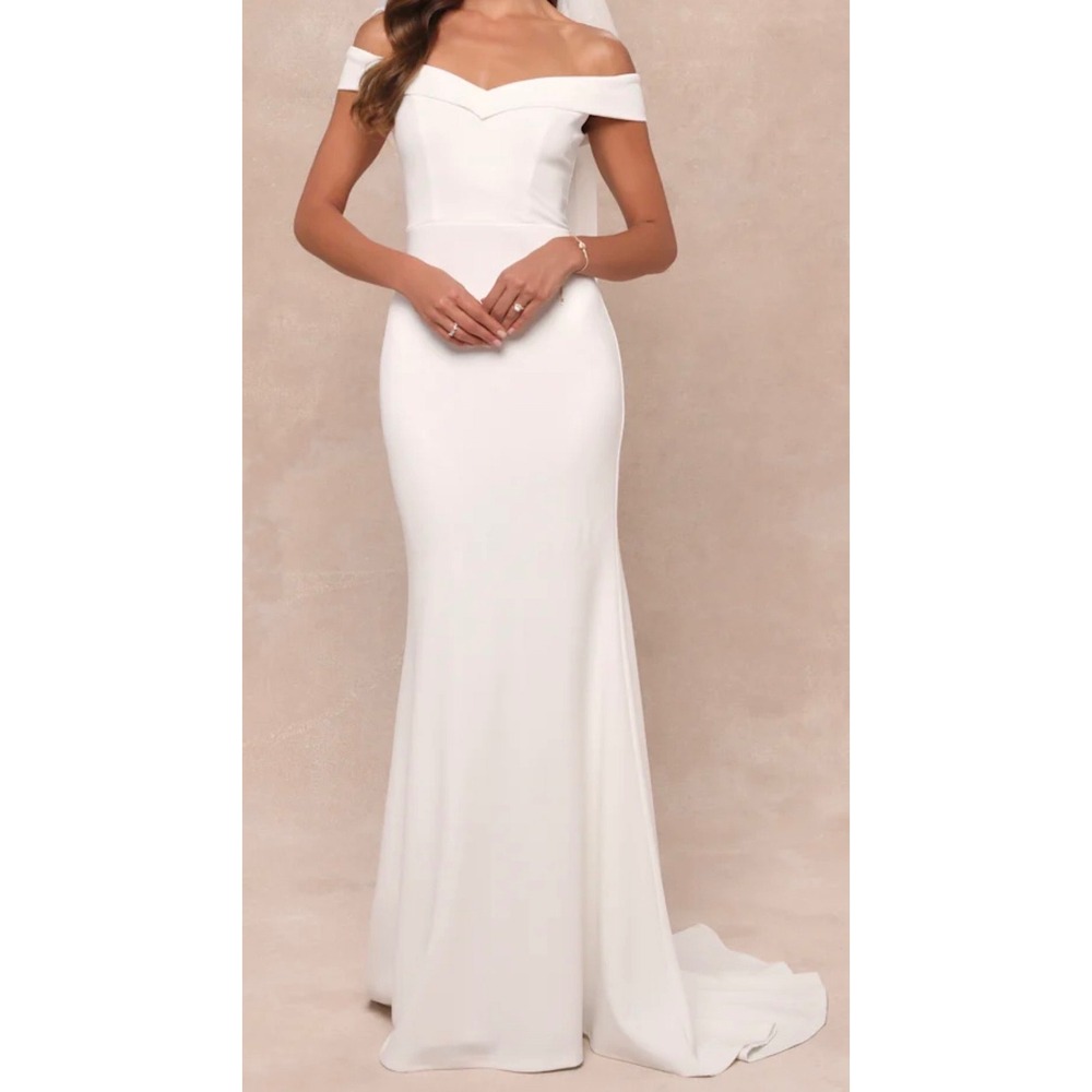 NWOT Lulus Size Small Arienne White Off-the-Shoulder Mermaid Maxi‎ Dress White